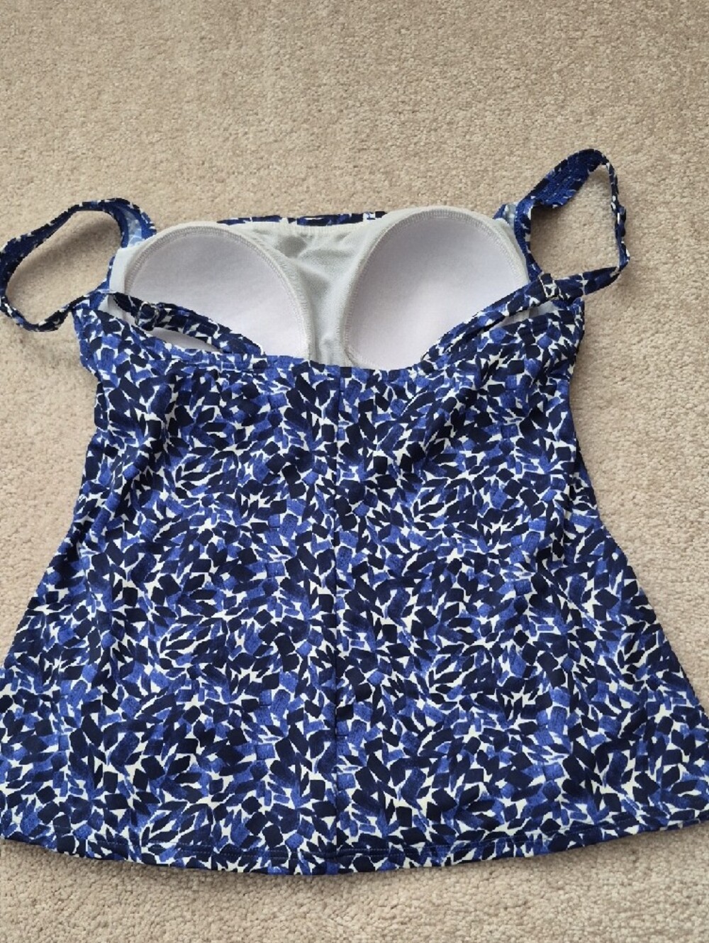 L.L. Bean Navy Blue Printed Tankini Top with Solid Navy Bikini Bottom - Picture 3 of 4